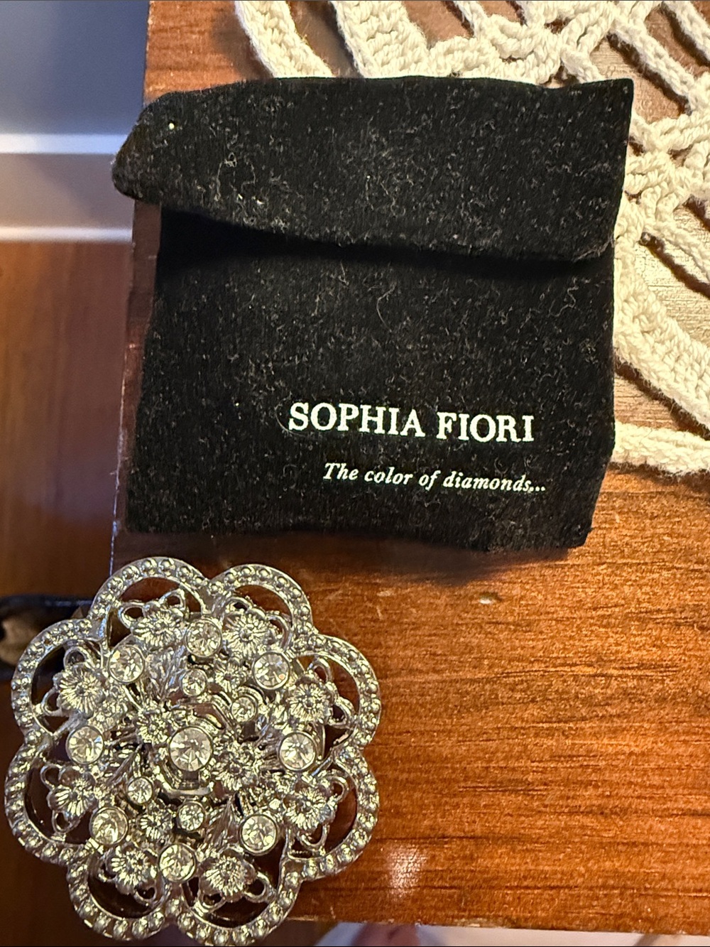 Silver Crystal Flower Bag Hook - Picture 5 of 5
